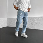 Men's Straight-leg Jeans Printed Solid Color Loose Wide Leg Denim